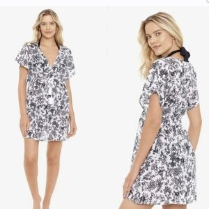 Lauren Ralph Lauren Toile Floral Print Flutter Sleeve V-Neck Swim Cover Up Dress